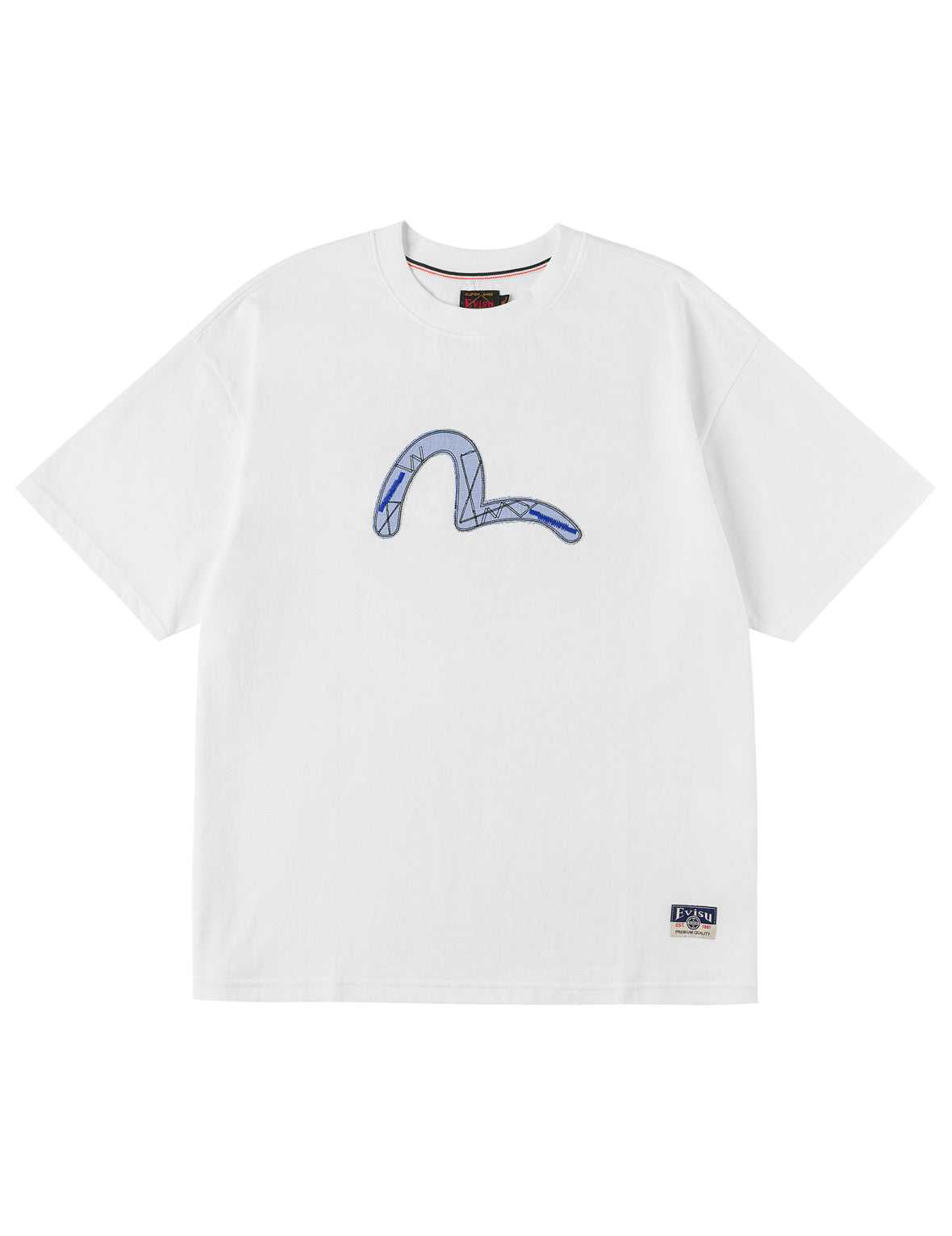 Fabric-mix Patchwork Seagull and Logo Applique T-shirt